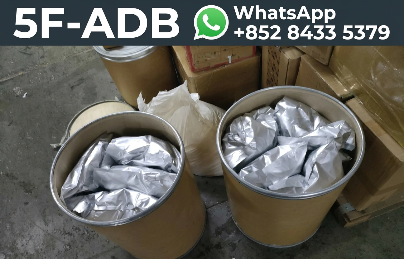 Chemical structure of 5F‑ADB precursor raw material showing molecular formula C20H22FN3O2 with 99.9% purity for pharmaceutical research